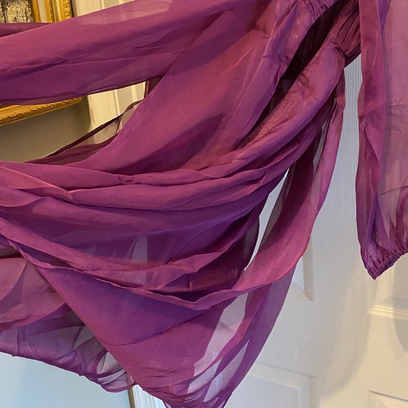 Chiffon Baby Doll Bubble Hem Mini Dress 3/4 Puff Sleeve in Purple NWT MED - Picture 14 of 16